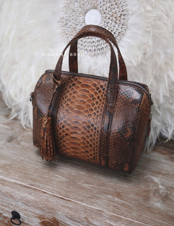 Genuine Python brown handbag Exotic Snakeskin leather bag | Etsy