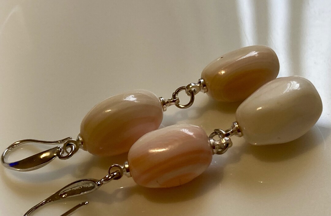 Bahamian Pink Conch Shell Earrings, Silver Fish Hook Dangle - Etsy