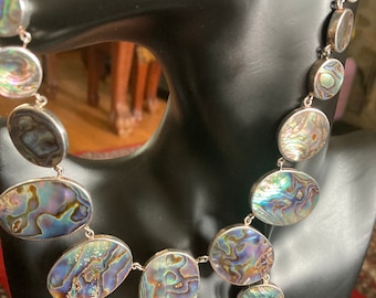 Vintage Paua Shell Sterling Silver Statement Necklace