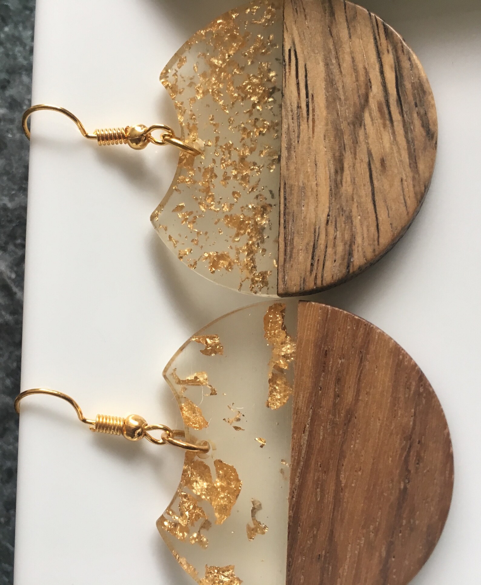 Translucent resin gold inlay round earrings statement gold Etsy