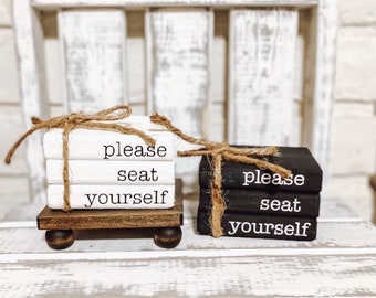 Farmhouse Mini Book Stack: "Please Seat Yourself", Tiered Tray Decor