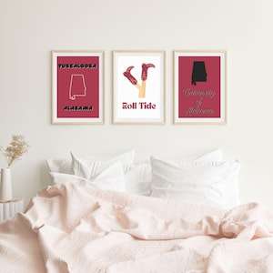University of Alabama, roll tide, bama, Tuscaloosa Digital Prints, Set of 3, Apartment, Dorm, Bachelorette Party, House Decor, Bedroom, Cute