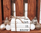 Let it snow farmhouse wooden mini book stack Christmas