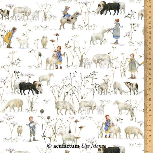 Acufactum katoenen stof winter kinderen + schapen 145 cm breed ontwerp Daniela Drescher