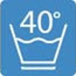 May include: A blue washing instruction icon with a white outline. The icon depicts a basin of water with wavy lines and the number 40 with a degree symbol.
