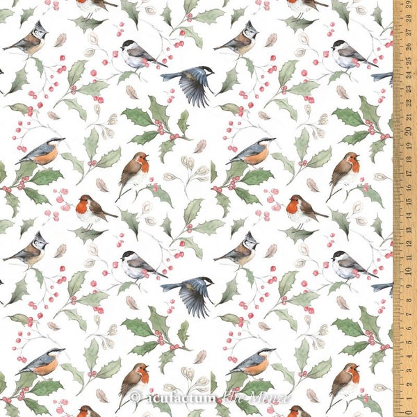 Tissu coton Acufactum oiseaux d'hiver largeur 145 cm