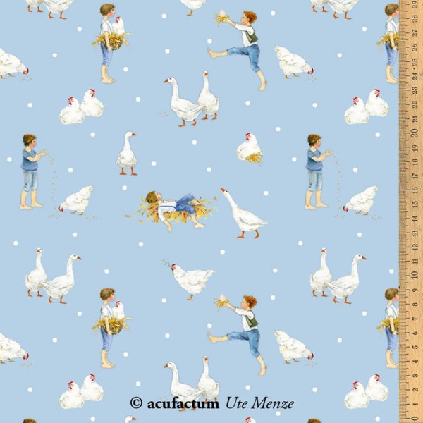 Acufactum cotton fabric country life blue 0,50 m Design by Daniela Drescher