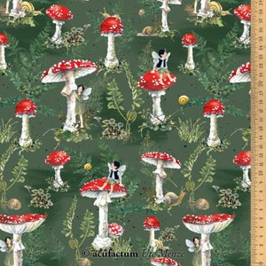 Cotton fabric toadstools with elves width 145 cm Daniela Drescher Acufactum image 1