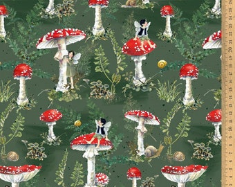Cotton fabric toadstools with elves width 145 cm Daniela Drescher Acufactum