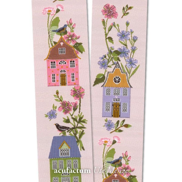 Acufactum woven ribbon houses and flowers 30 mm wide