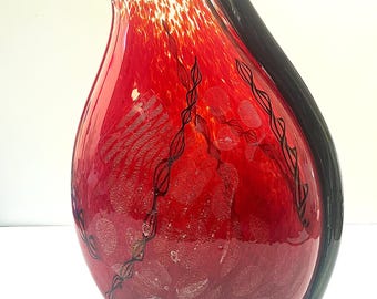 Red and Black Handblown Sculpture by Frank Englesby Dichroic Glass 16” tall
