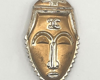 Vintage Gold African Face Mask Brooch