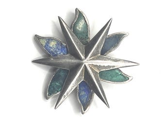 Los Castillo Taxco Starburst Mosaic Brooch Sterling Silver Wearable Art *READ*