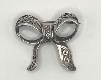 Jez Jezlaine Sterling Silver Filligree Bow Brooch Pin
