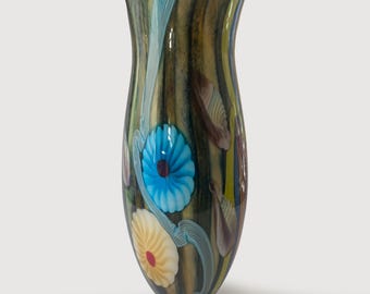 Vintage Murano Large Art Glass Vase, Millefiori Multi-color