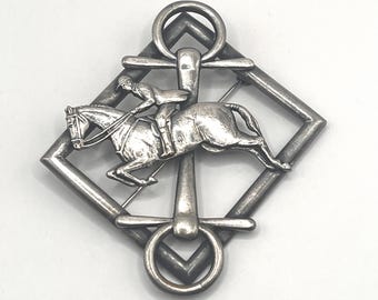Vintage-style Silver Equestrian Brooch