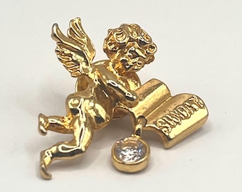 Vintage Two Sisters gold tone Sunday church angel pin