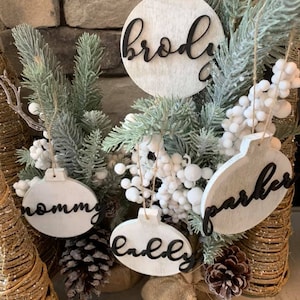 Personalized Christmas Ornaments - Whitewashed Name Ornaments - Modern Farmhouse