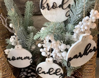 Personalized Christmas Ornaments - Whitewashed Name Ornaments - Modern Farmhouse