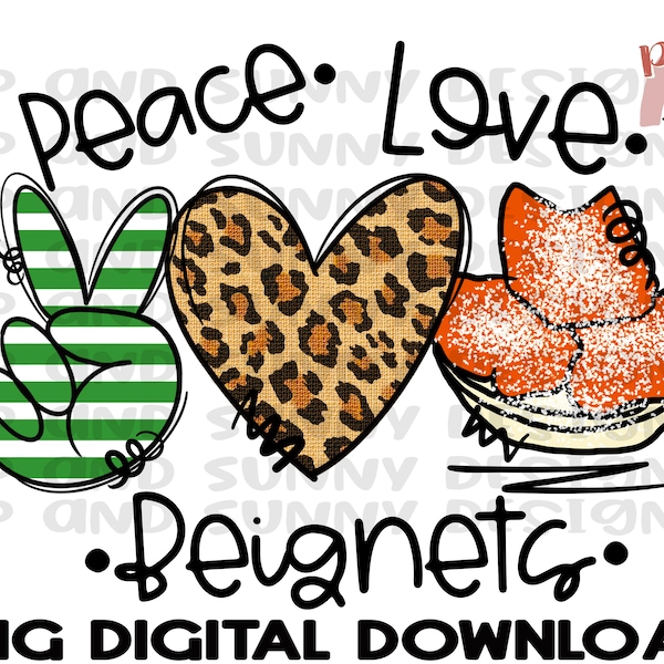 Peace Love Beignets Design 2 | Hand Drawn | PNG Digital Download | Sublimation Design | Printable Artwork | Digital File