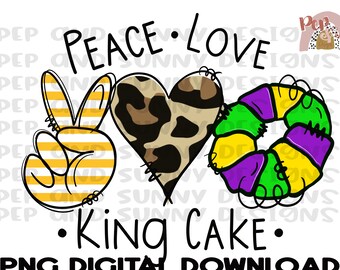 Bolo Rei do Mardi Gras | Paz | Amor | Bolo Rei | Download digital PNG | Design de sublimação