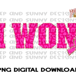 勝った | 乳がんデザイン | ヒョウ柄 | ピンク | PNG デジタルダウンロード | 昇華デザイン