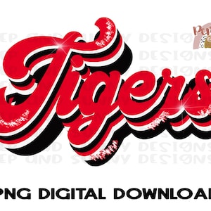 Tigers | Retro Design | Glitter | School Colors | PNG Digital Download | Sublimation Design