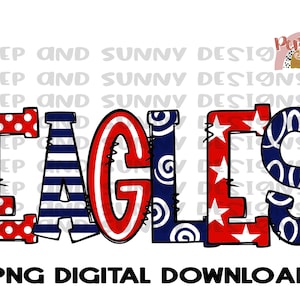 Eagles | Red and Navy Blue | Doodle Design | Spirit Tee Design | PNG Digital Download | Sublimation Design