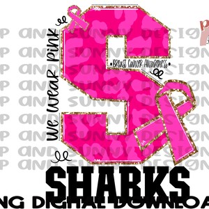 Sharks | Custom Breast Cancer Design | Leopard | Pink | PNG Digital Download | Sublimation Design