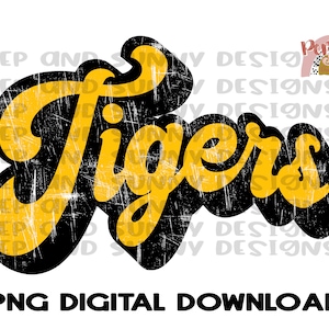 Tigers | Retro Design | Distressed | Spirit Tee | PNG Digital Download | Sublimation Design
