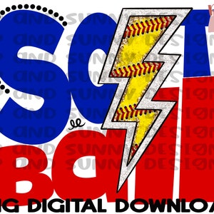 Softball | Blitz | Glitzer | Teamfarben | PNG Digitaler Download | Sublimationsdesign