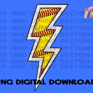 Softball Lightning Bolt | Gold Glitzer | Silber Glitzer | PNG Digitaler Download | Sublimationsdesign