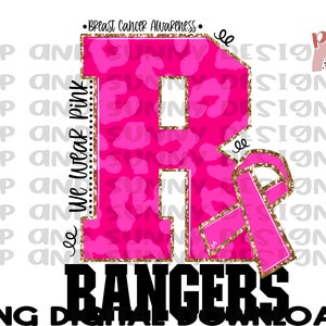 Rangers | Breast Cancer Awareness Design | Leopard | Pink | PNG Digital Download | Sublimation Design