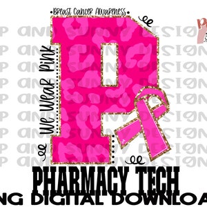 Apotheek Tech Borstkankerontwerp | Luipaard | Roze | PNG digitale download | Sublimatie ontwerp
