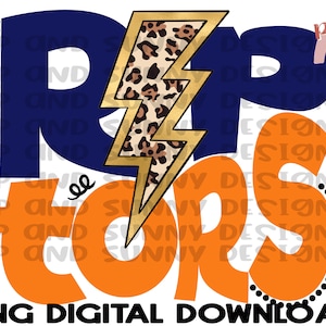 Raptors Leopard Lightning Bolt bleu marine et orange | T-shirt esprit | Téléchargement numérique PNG | Conception par sublimation