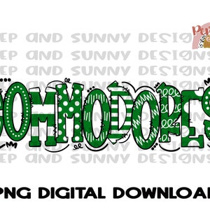 May include: Green and white digital download graphic with the word "COMMODORES" in a stylized font. The letters are decorated with polka dots, stripes, and wavy lines.