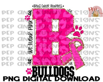 Bulldogs Breast Cancer Design | Bulldogs | Leopard | Pink | PNG Digital Download | Sublimation Design