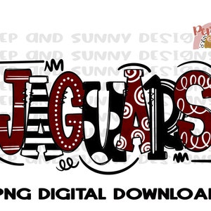 Jaguars | Doodle Design | Spirit Tee | Mascot | PNG Digital Download | Sublimation Design