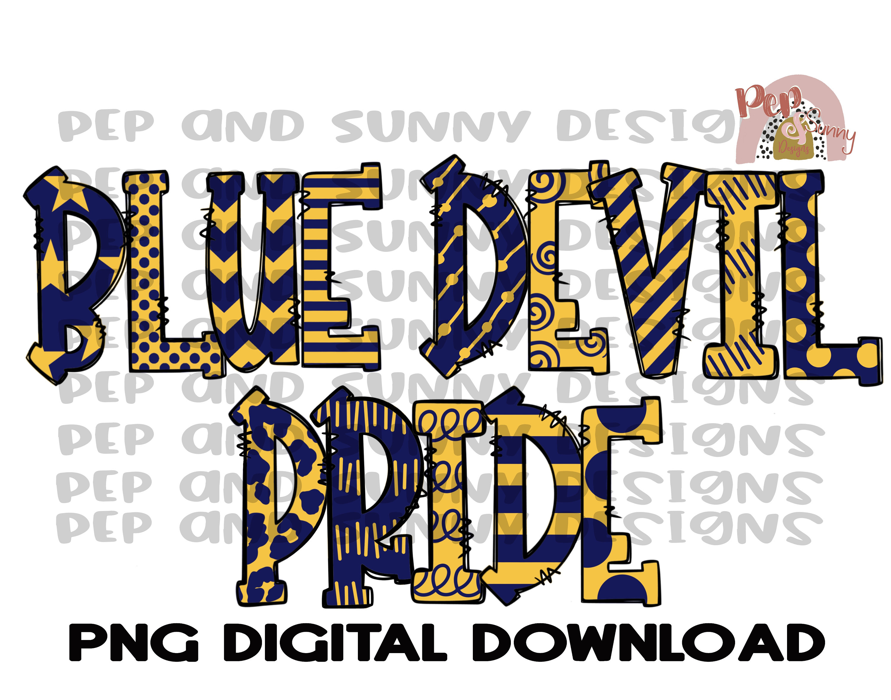 Blue Devil Pride | Doodle Design | Navy Blue | Spirit Tee Design | PNG ...