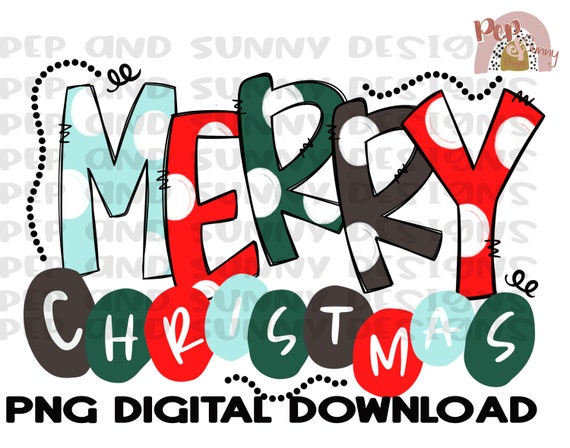 Merry Christmas | Christmas | Retro Colors | Polka Dots | PNG Digital Download | Sublimation Design