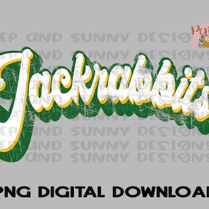 Jackrabbits Green Distressed Retro Design | Spirit Tee | PNG Digital Download | Sublimation Design | Printable Artwork | Digital File
