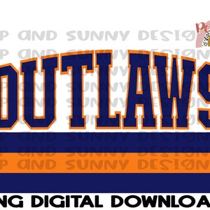 Outlaws bleu marine et orange| T-shirt esprit | Téléchargement numérique PNG | Conception par sublimation