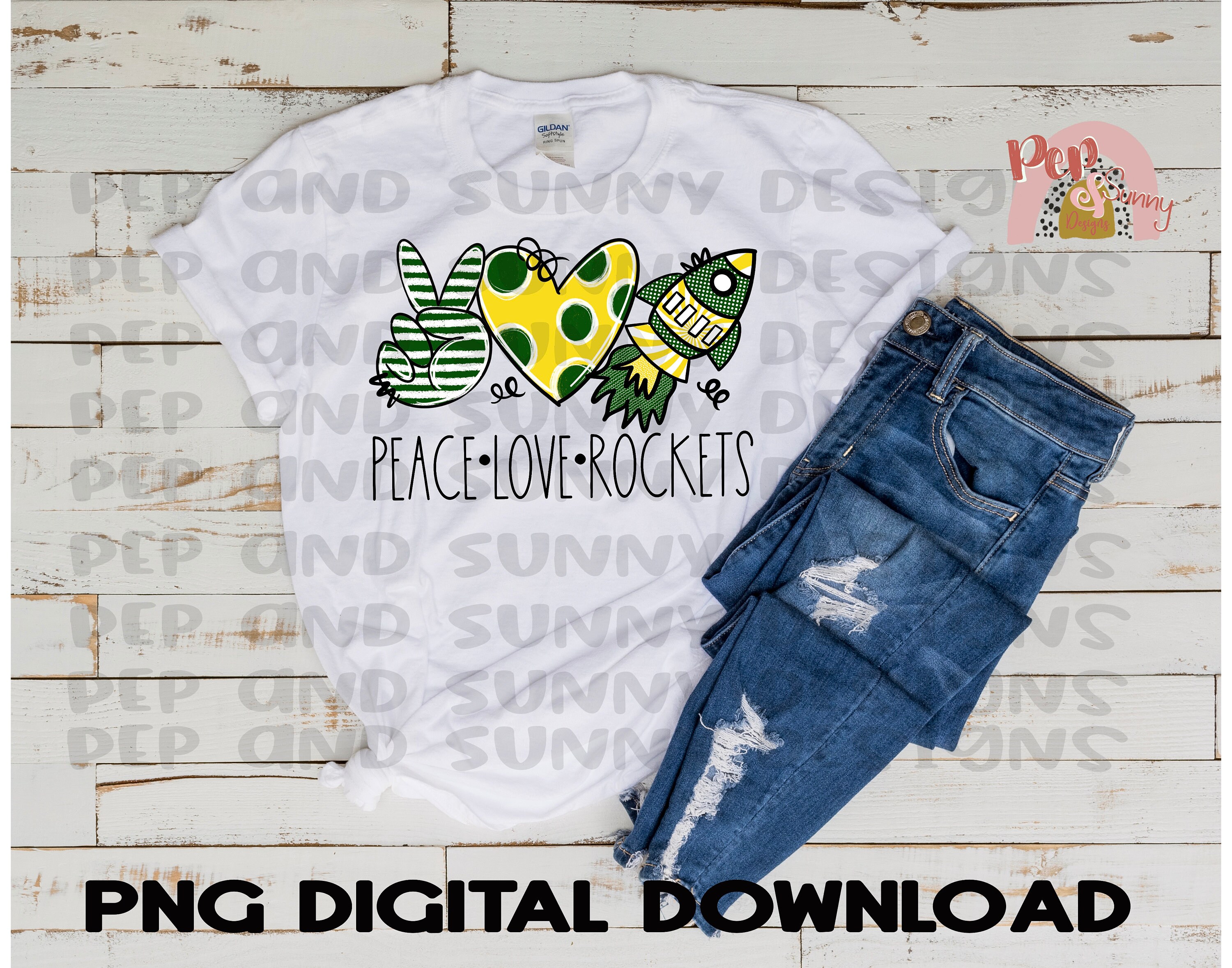 David Roy Peace Rockets Peace Love Rockets Dark Green Yellow | Spirit Tee Design | PNG Digital ...