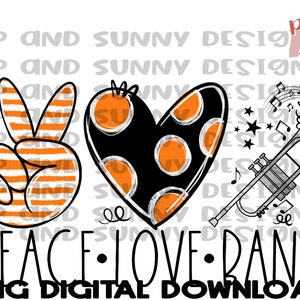 Peace Love Band | Trumpet | PNG Digital Download | Sublimation Design