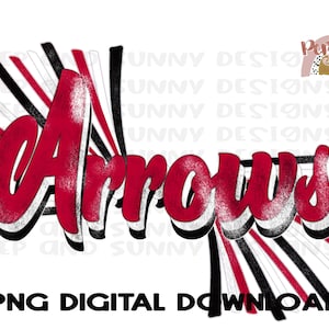 May include: Red and white striped background with the word "Arrows" in a red, white, and black distressed font.