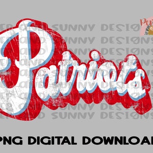 Patriots Columbia Blue and Red Retro Design | Distressed | Spirit Tee Design  | PNG Digital Download | Sublimation Design