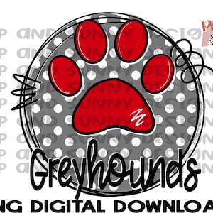 Levrieri / Stampa della zampa / Mascotte / Design della maglietta dello spirito / Download digitale PNG / Design a sublimazione
