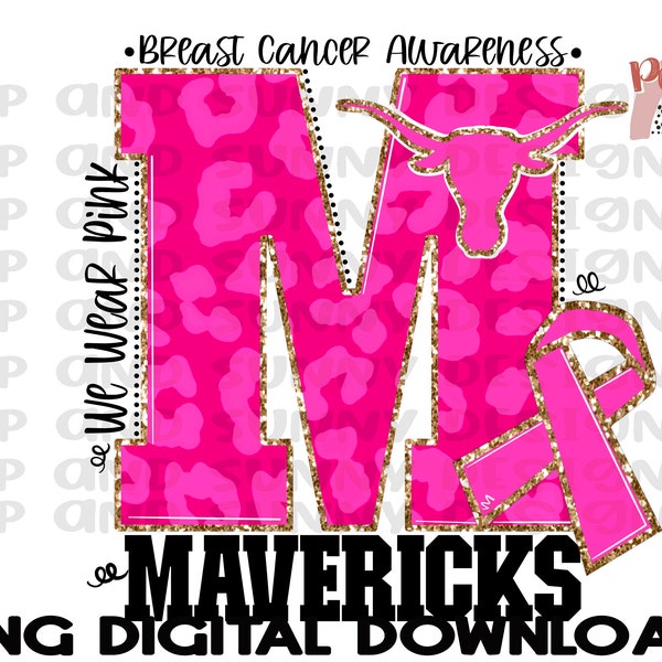 Mavericks | Breast Cancer Design | Leopard | Pink | PNG Digital Download | Sublimation Design