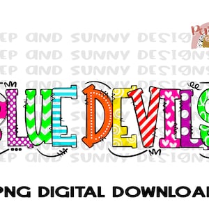 Blue Devils | Spirit Tee | Doodle Design | PNG Digital Download | Sublimatie Ontwerp