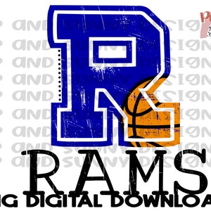 Rams Basketball | Basketball Design | Distressed | PNG Digital Download | Sublimation Design